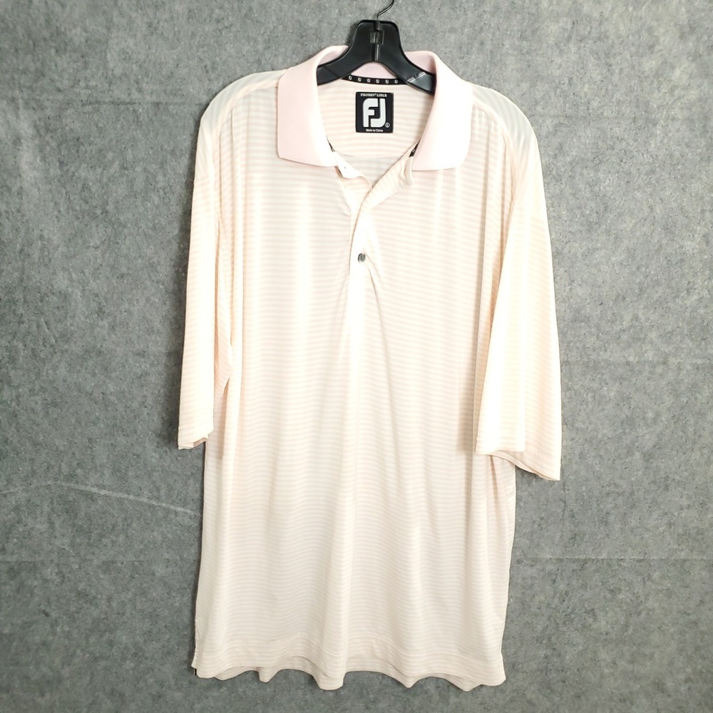 FootJoy FJ Pink White Striped Prodry Lisle Golf Polo Short Sleeve Size Large